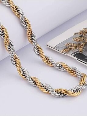NWOT Two-Tone Rope Chain Necklace - Stainless Gold & Silver.